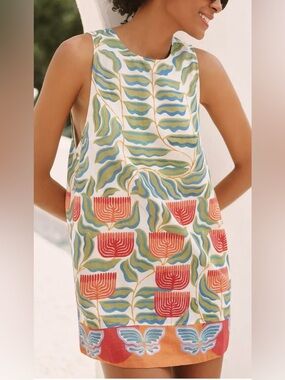 Anthropologie Celandine x Carla Petelski Mini Linen Blend Shift Dress Size XXS